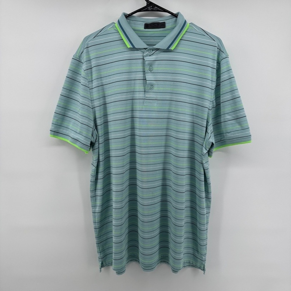 G/FORE Mens XXL Striped Golf Polo Shirt Blue Lime Green Performance Short Sleeve